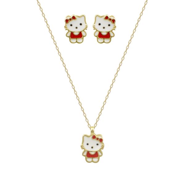 Παιδικό σετ Hello kitty από ασήμι 925 επιχρυσωμένο